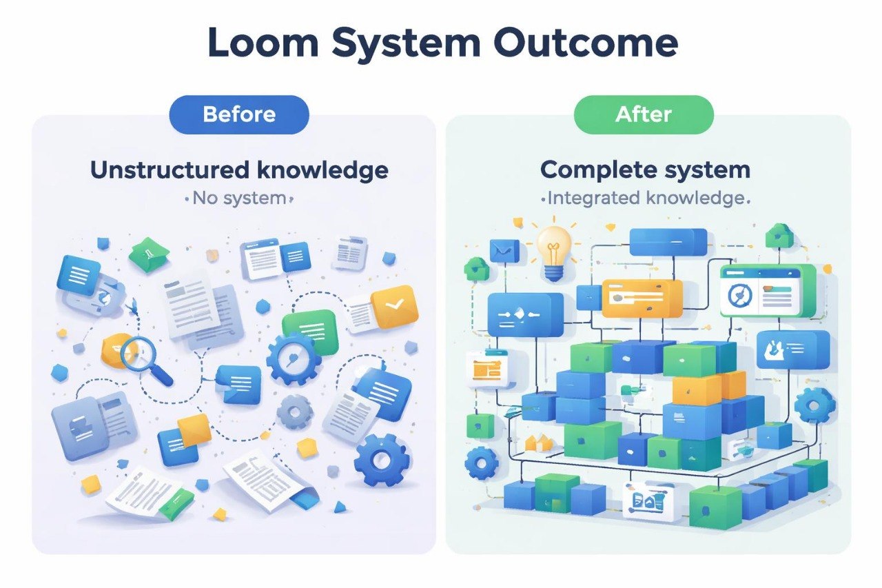 Comparison of unstructured knowledge before and complete system after using Loom System Outcome.