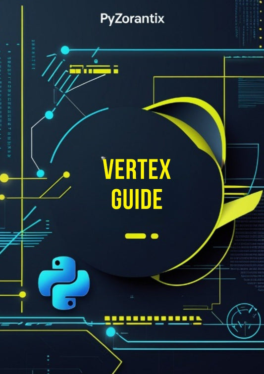 Cover of 'Vertex Guide' by PyZorantix with technical design elements on a dark background.