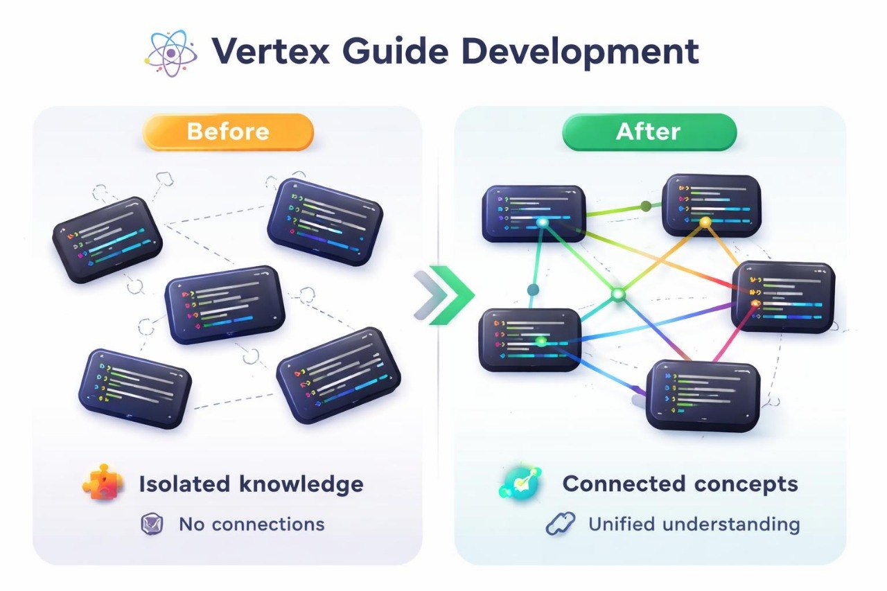 Diagram showing 'Before' and 'After' of Vertex Guide Development with connected concepts.